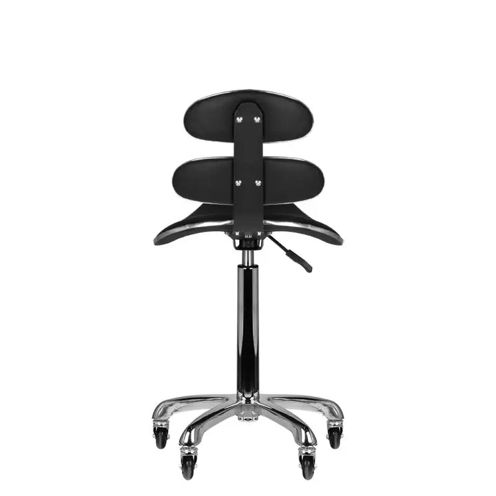 Schwarzer Saddle-Style Stuhl mit Chromfuß für Kosmetikstationen jetzt kaufen