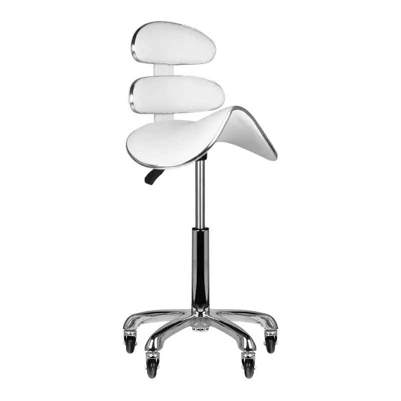 Weiße Saddle Seat Stuhl mit Rückenlehne für Kosmetik- und Wellnessanwendungen