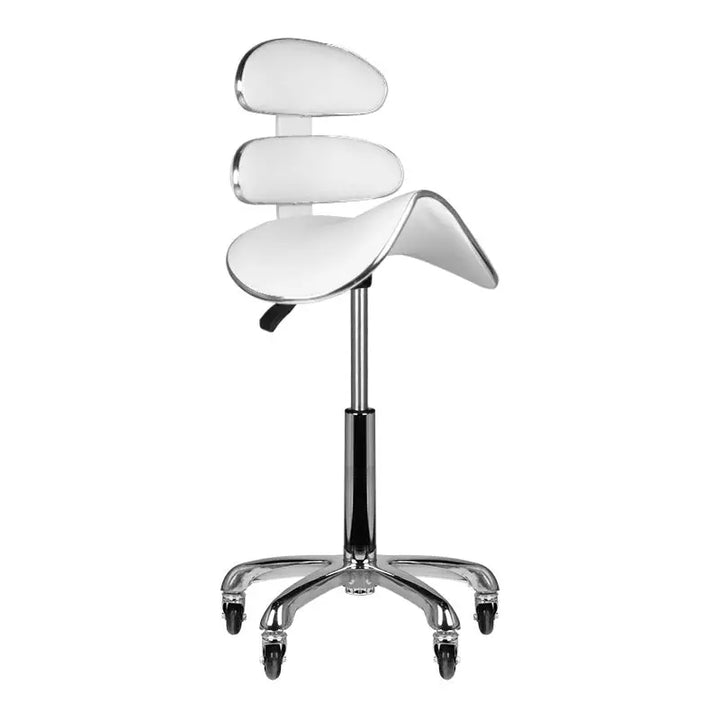 Weiße Saddle Seat Stuhl mit Rückenlehne für Kosmetik- und Wellnessanwendungen