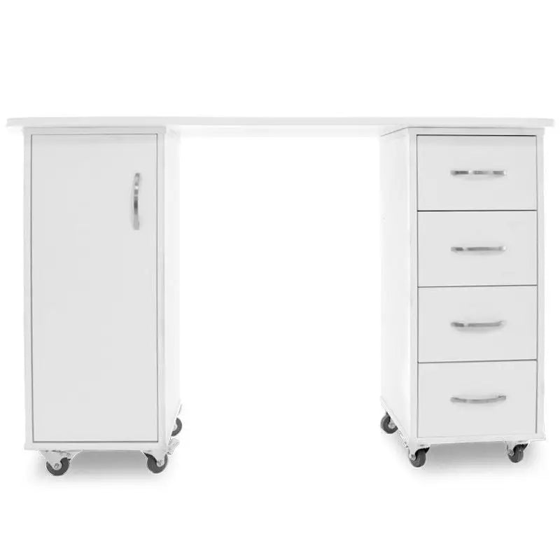 Weiße Rollschreibtisch mit Schubladen und Schrank im Kosmetiktisch 2027 bp weiss