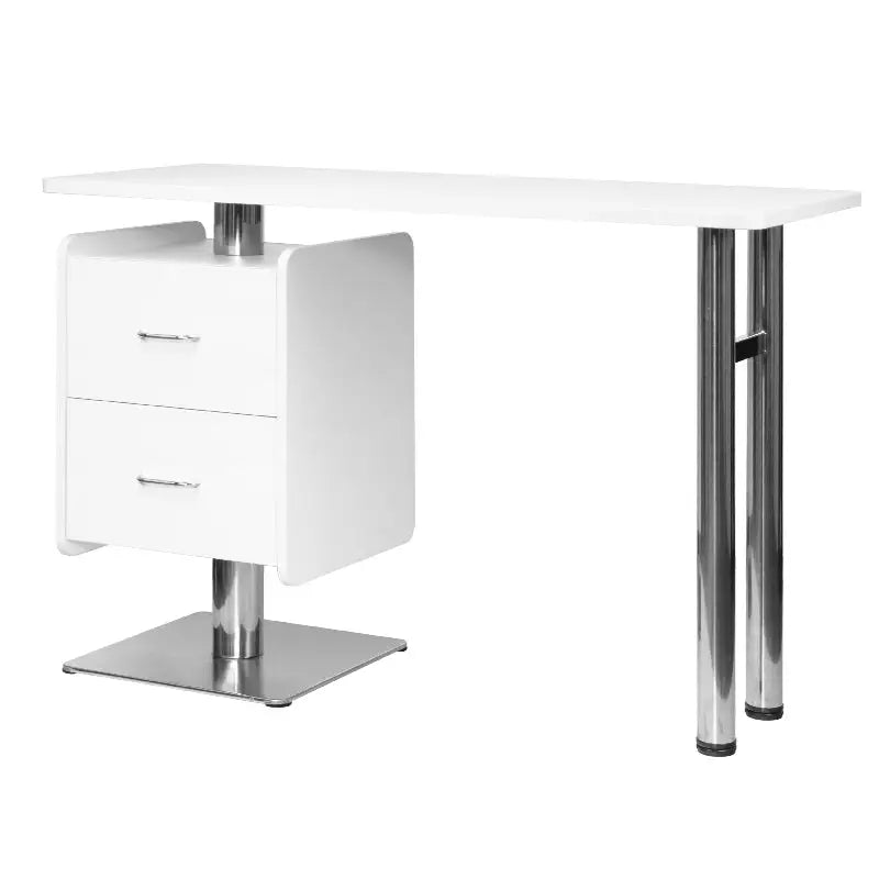 Weißer Kosmetiktisch 6543 mit Chromakzenten auf modernem Schreibtisch
