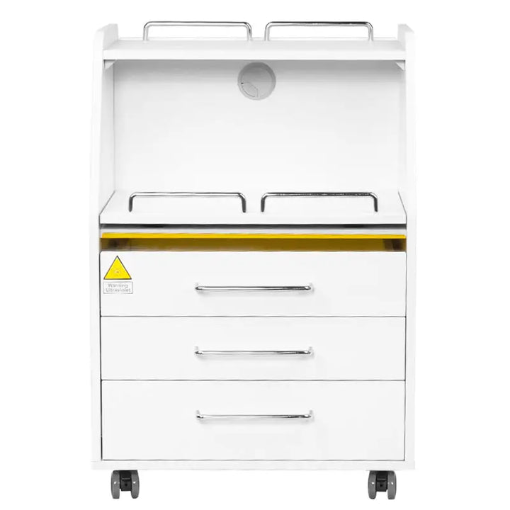 Weiße Rollschrank mit Schubladen im Kosmetikwagen Podologie 601 Weiss