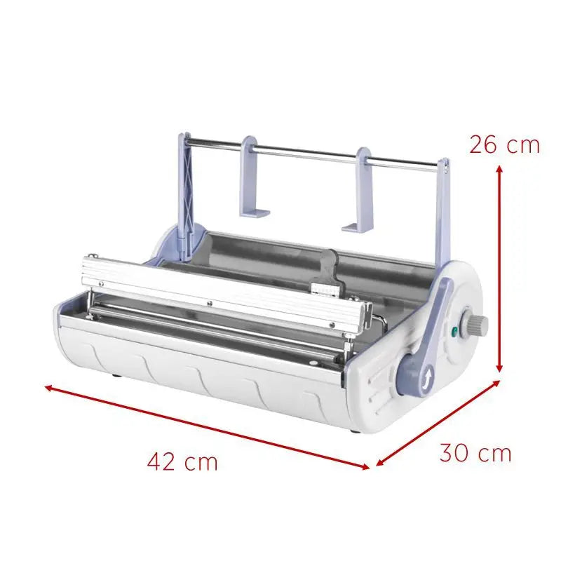 Weiße und silberne Bindemaschine mit Maßen für Lafomed Verpackungen-Schweißgerät F-300A