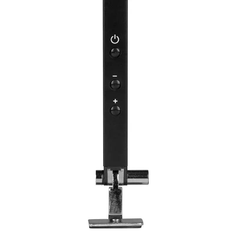 Schwarze LED-Schreibtischlampe mit Metallbasis und Bedienelementen