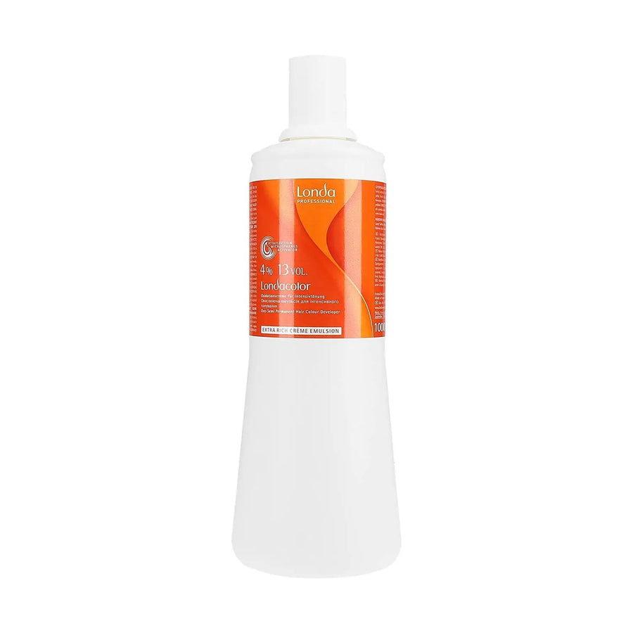 Weiße Flasche mit orangefarbenem Etikett von Londa Oxidant Entwickler für Haarpflege