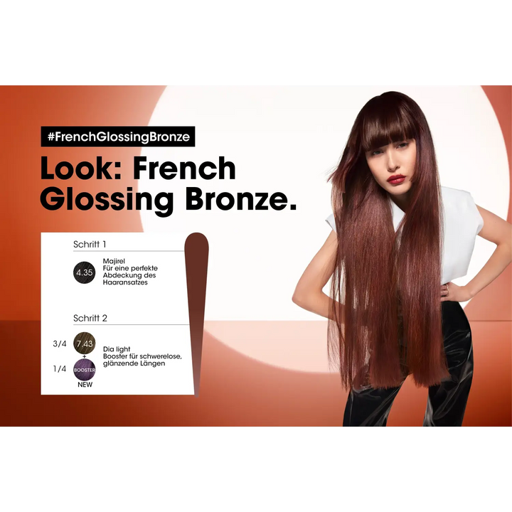 Französischer Glanz Bronze-Haarfärbung Werbung für L‘Oréal Professionnel DIA LIGHT BOOSTER