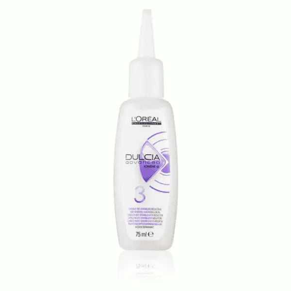 Weiße Flasche mit Dauerwellenlösung von L Oreal Professionnel Dulcia Dauerwellflüssigkeit