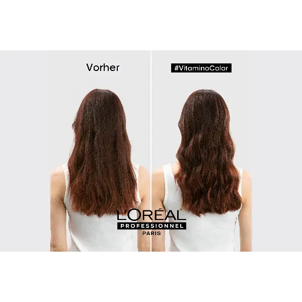 Haare vor und nach der Behandlung mit LÓréal Professionnel Serie Expert Vitamino Color Maske