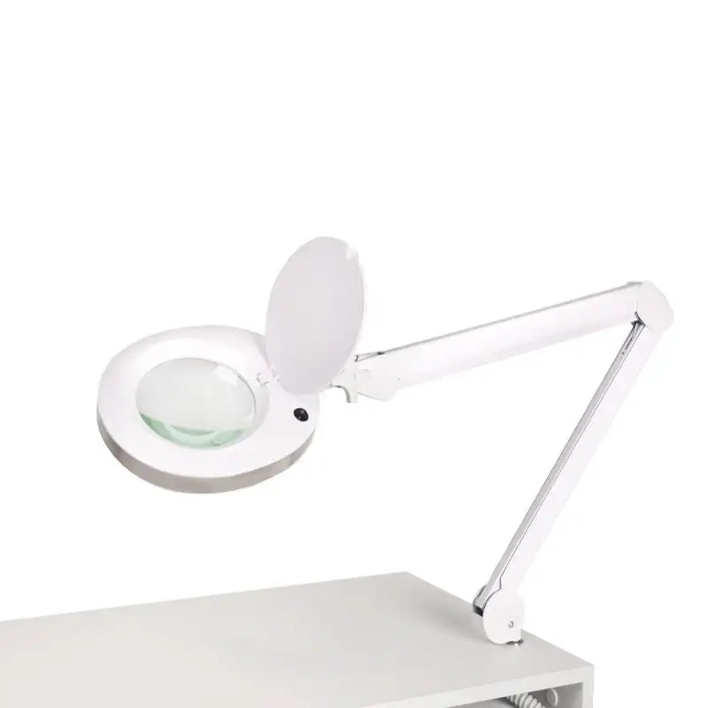 Weiße Lupenlampe mit verstellbarem Arm für Lupenlampen Befestigung Inox