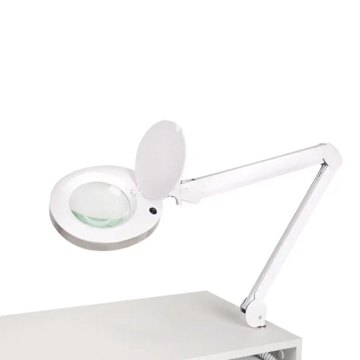 Weiße Lupenlampe mit verstellbarem Arm für Lupenlampen Befestigung Inox