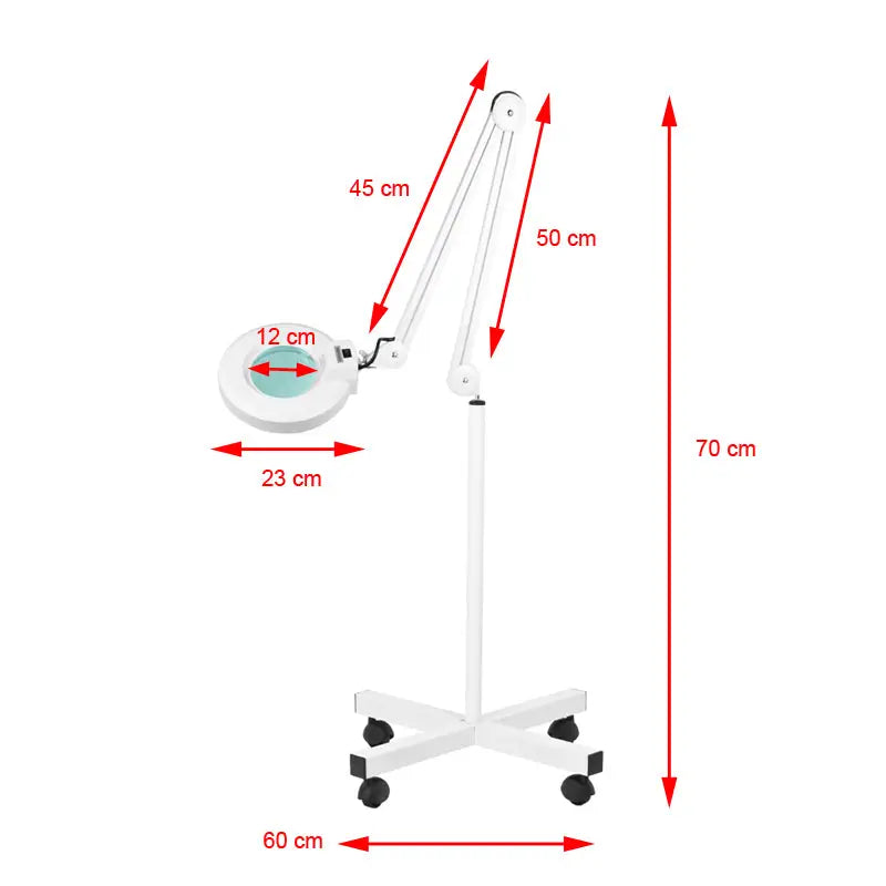Magniferlampe mit verstellbarem Arm und Rollenbasis für Lupenleuchte LED S4 mit stufenloser Lichtintensität