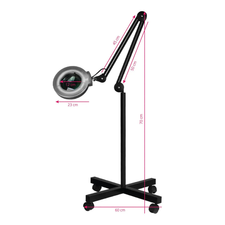 Verstellbare Lupenbodenlampe Lupenleuchte s4 + Stativ schwarz mit Abmessungen
