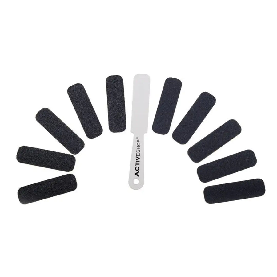 Schwarze Grip Tape Streifen mit weißem Applikator für Metall-Hornhautfeile