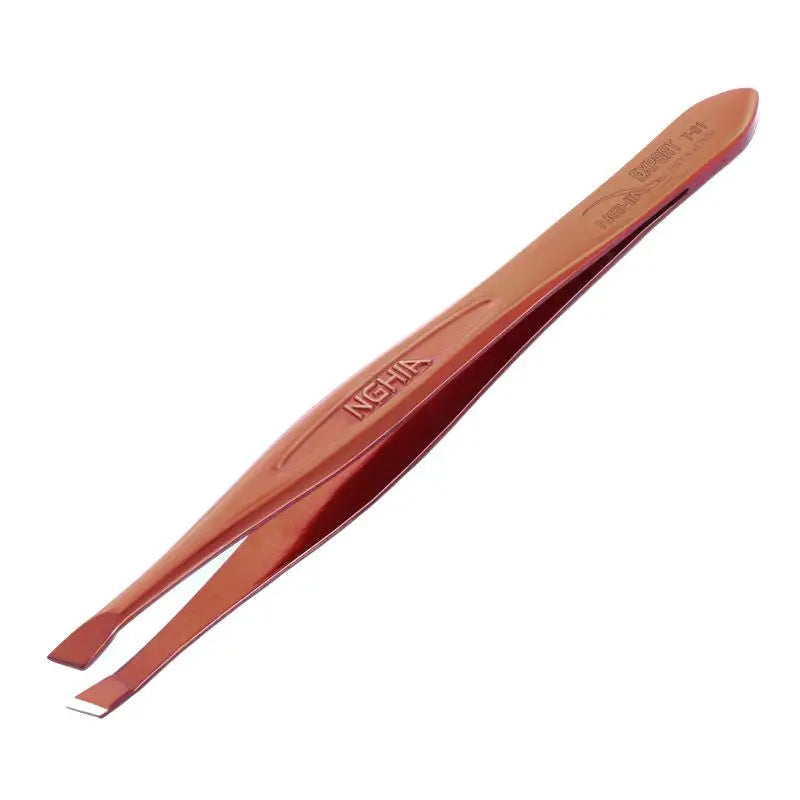Angled-tip metal tweezers Nghia export Pinzette t-01 braun vorzeigen