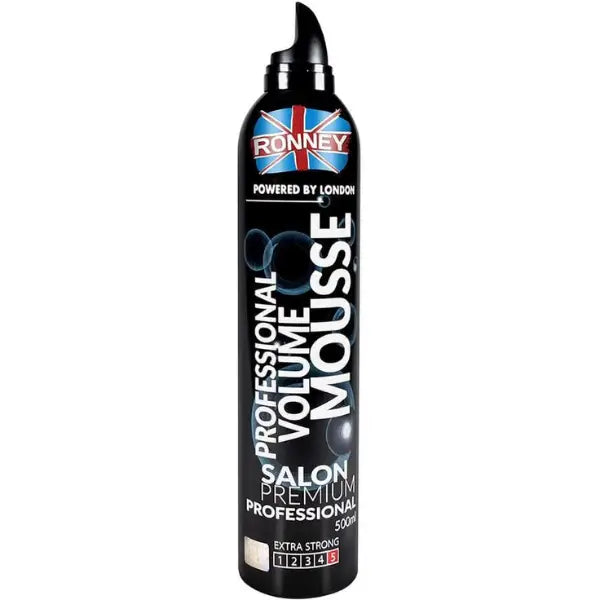 RONNEY Hair Mousse stark in schwarzem Spraydosenformat für volumendes Haar