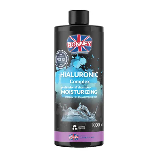 Schwarze Flasche Ronney Professional Hialuronic Complex Shampoo mit feuchtigkeitsspendender Wirkung