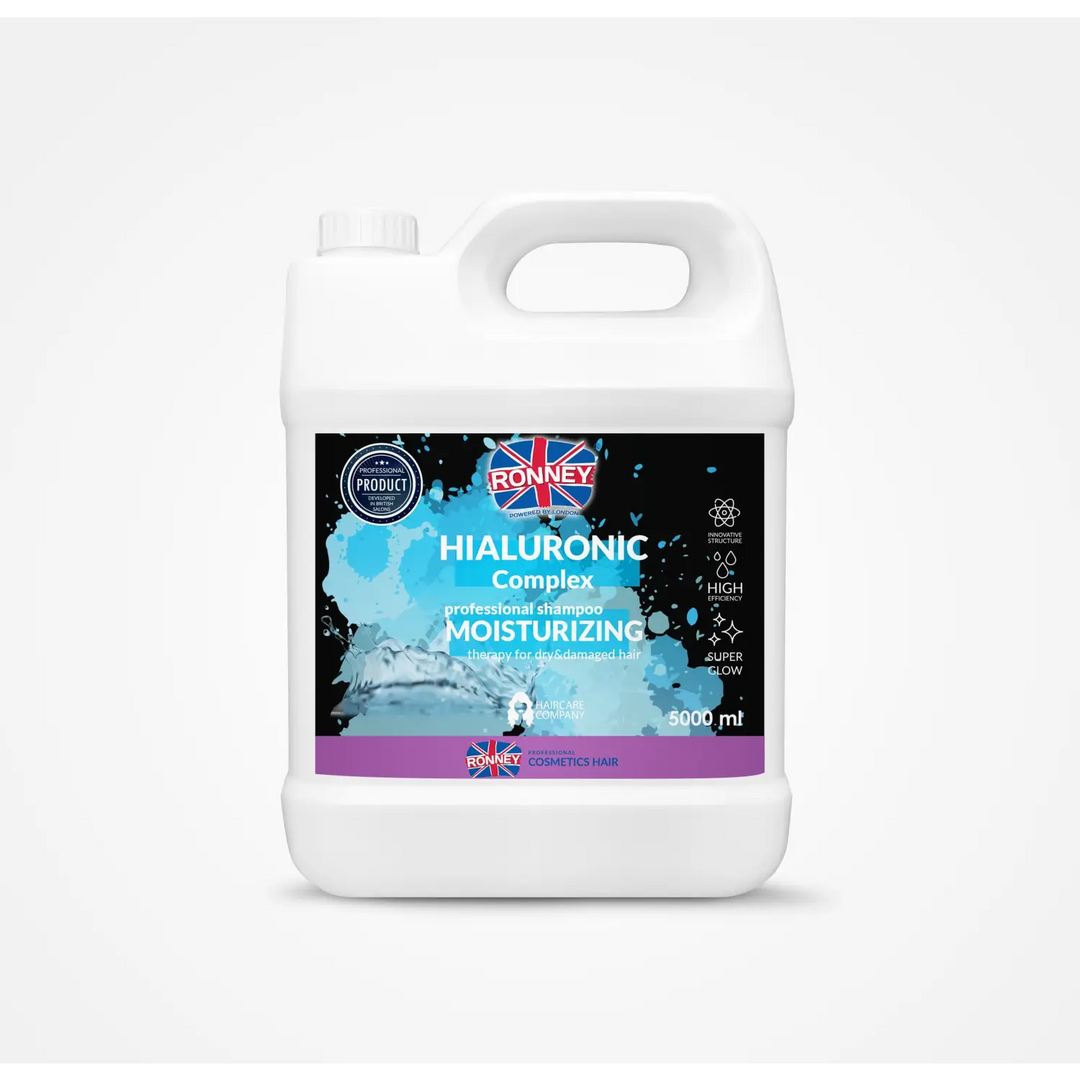 Weiße Flasche mit Hyaluronsäure-Shampoo von Ronney Professional Hialuronic Complex
