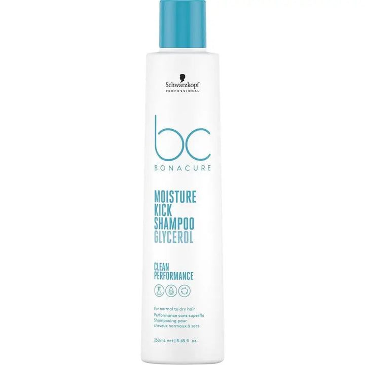 Weiße Shampoo-Flasche mit blauer Kappe für Schwarzkopf BC Bonacure Moisture Kick