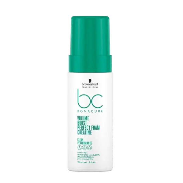 Weiße Flasche mit grünem Deckel für Schwarzkopf BC Creatine Volume Boost Perfect Foam