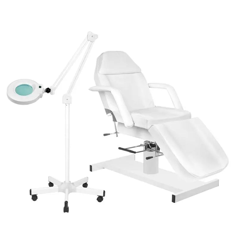 Weiße Kosmetikliege mit LED-Magnifying-Lampe, Set A-210 + Lupenleuchte LED s5