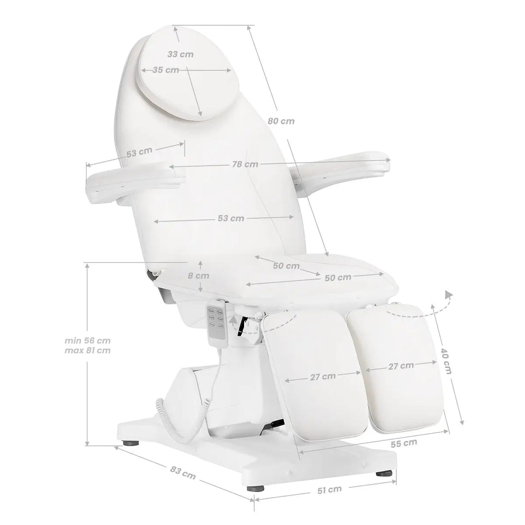 Sillon Kosmetikstuhl Elektrisch Basic PEDI 3 Motoren weiß - Kosmetikstuhl