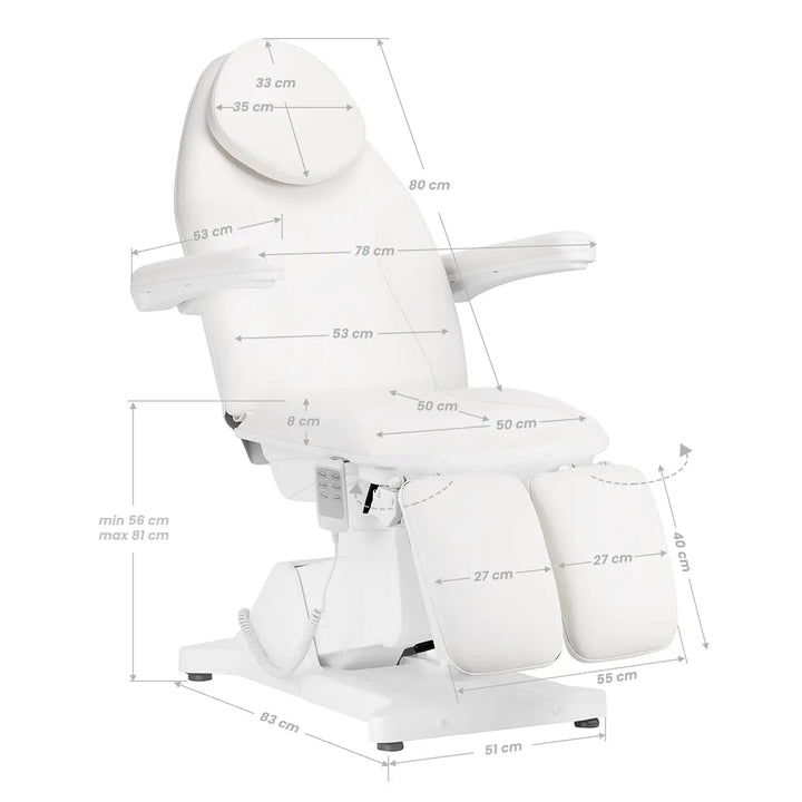 Sillon Kosmetikstuhl Elektrisch Basic PEDI 3 Motoren weiß - Kosmetikstuhl