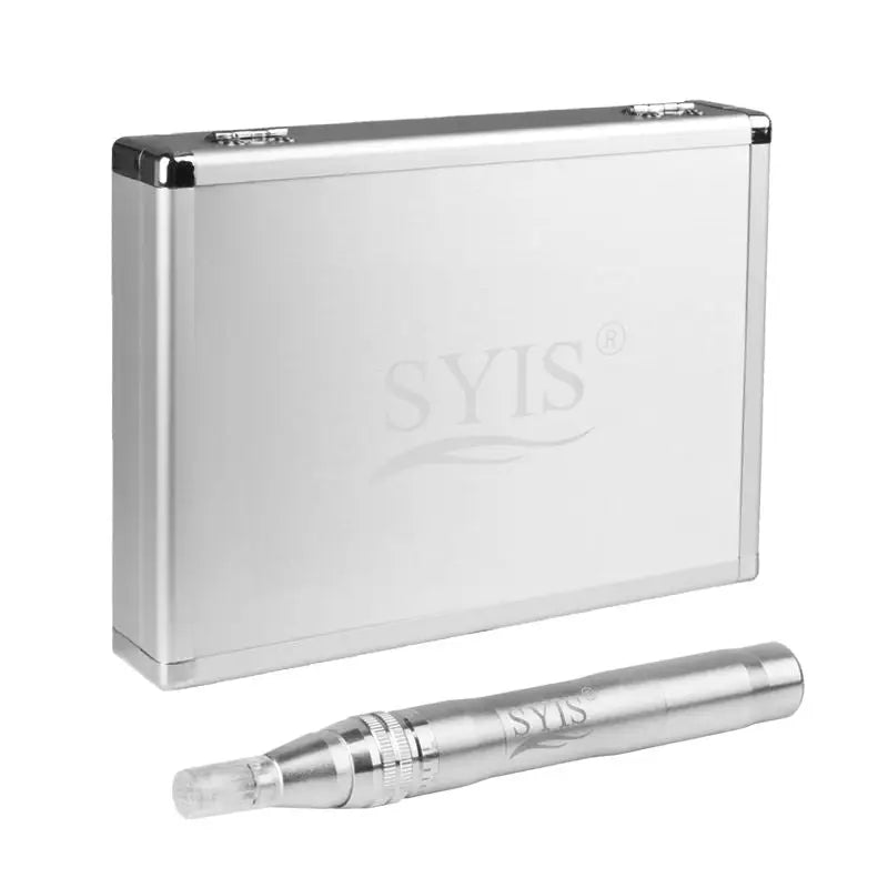 Silberner Syis Microneedle Pen mit Tasche und Stift, elegantes Hautpflegegerät
