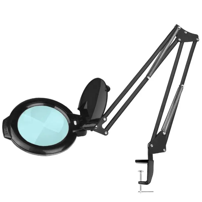 Schwarze Tisch-Lupenlampe mit verstellbarem Arm und LED-Mondlicht für präzise Arbeit