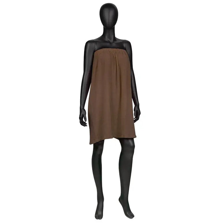 Braune ärmellose Kleid auf einer Schaufensterpuppe für Umhang Frotte braun Nr. 30