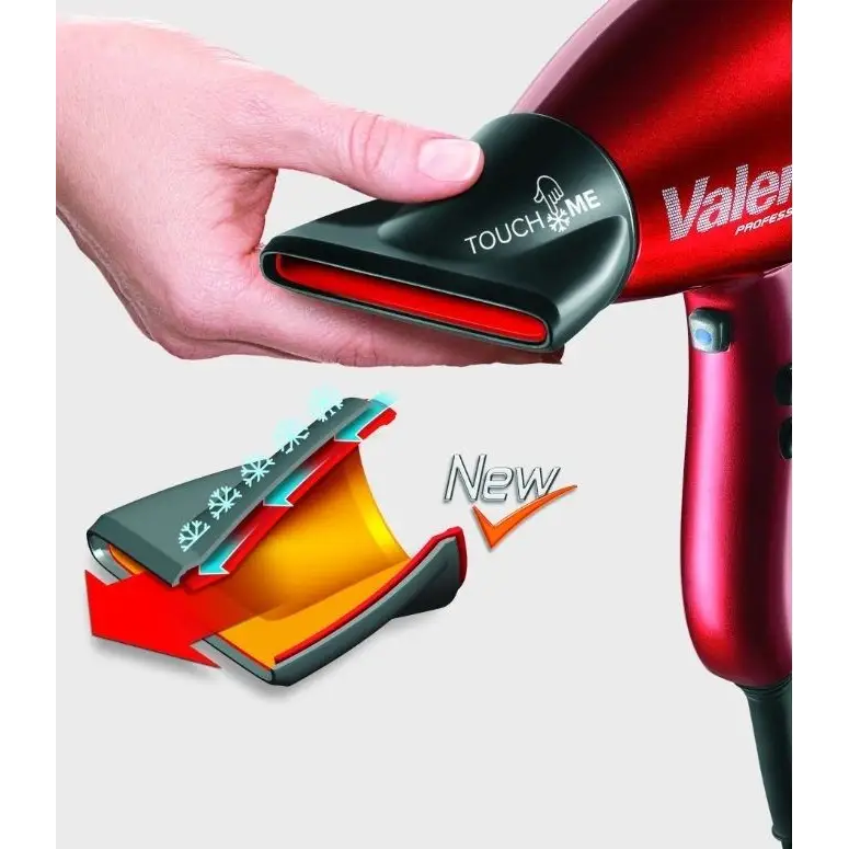 Rote Haartrockner mit Cool-Touch-Düse im Valera Silent Jet 8500 Ionic RC