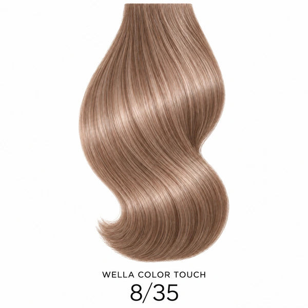 Wella Color Touch Rich Naturals 8/35 – Haarfarbmuster auf weißem Hintergrund