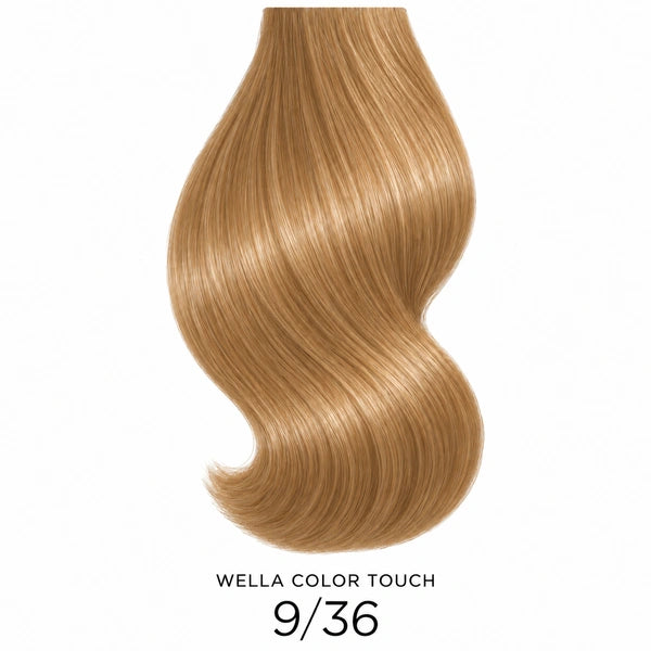 Wella Color Touch Rich Naturals 9/36 – Haarfarbmuster auf weißem Hintergrund