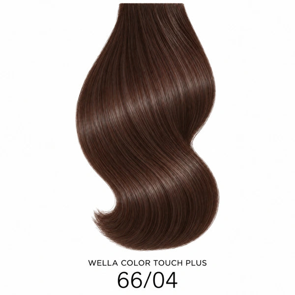 Wella Color Touch Plus 66/04 – Haarfarbmuster auf weißem Hintergrund