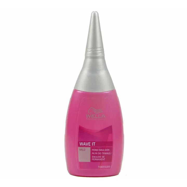 Pinkfarbige Permemulsionflasche mit silberner Applikatorspitze für Wella Creatine+ Curl