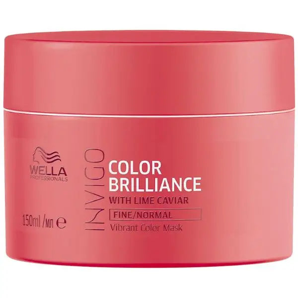 Pinkfarbene Wella Invigo Color Brillance Vibrant Color Maske Container vor einem Hintergrund