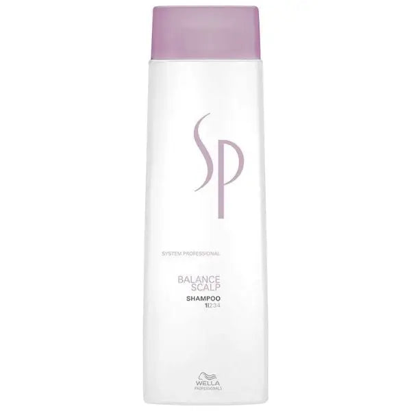 Weiße Shampoo-Flasche mit Lavendel-Deckel für Wella SP Balance Scalp Shampoo