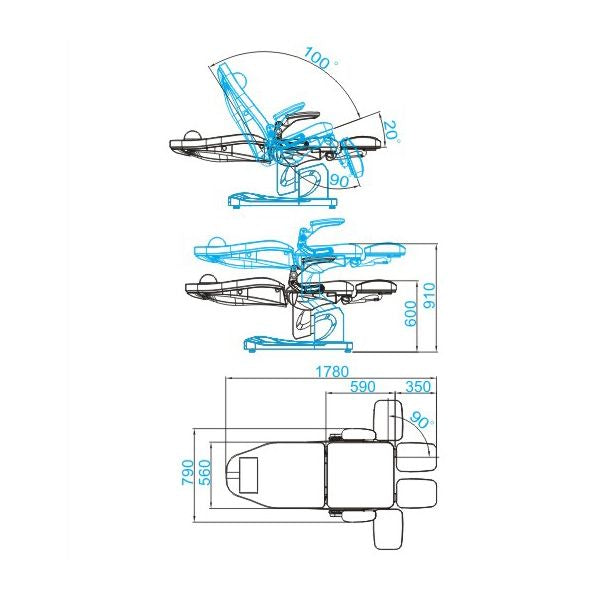 Azzurro Elektrischer Fußpflegestuhl 709a 3 Motoren Grau